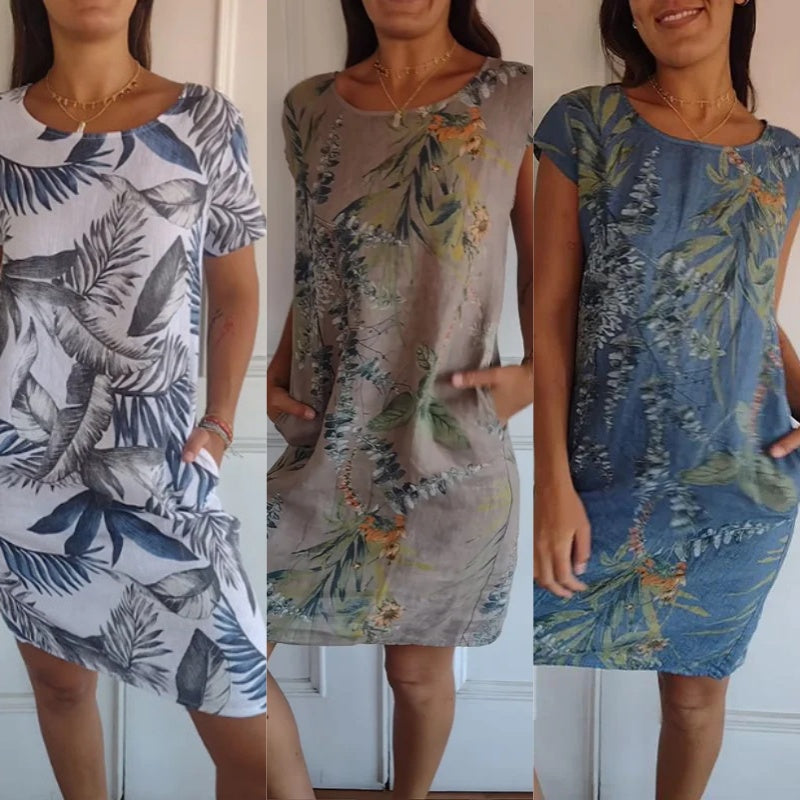 Kordula™ | Damen-Rundhals-Kleid mit botanischem Print