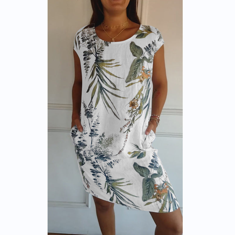 Kordula™ | Damen-Rundhals-Kleid mit botanischem Print